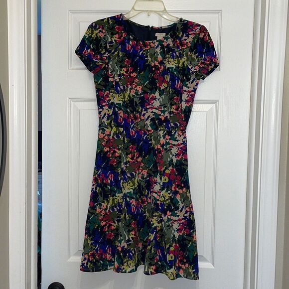 J Crew Factory Multicolored Floral Short Sleeved Dress - Picture 1 of 6